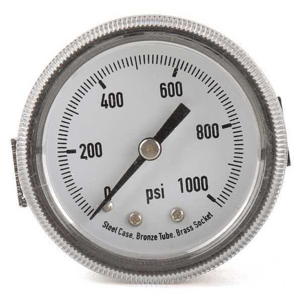 Pressure Gauge, 0 to 1000 psi, 1/8 in MNPT, Steel, Black