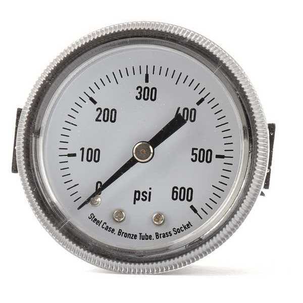 Pressure Gauge, 0 to 600 psi, 1/4 in MNPT, Steel, Black