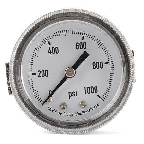 Pressure Gauge, 0 to 1000 psi, 1/4 in MNPT, Steel, Black