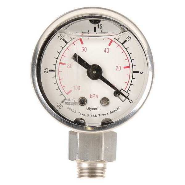 Vacuum Gauge, Liquid Filled, 1-1/2 In