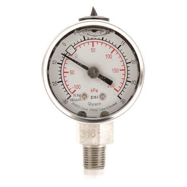 Compound Gauge, -30 to 0 to 30 in Hg/psi, 1/8 in MNPT, Stainless Steel, Silver