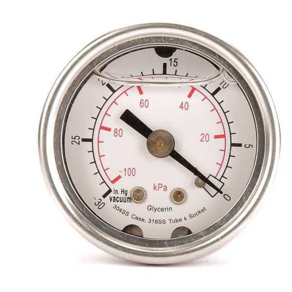 Pressure Gauge, 0 to 60 psi, 1/8 in MNPT, Stainless Steel, Silver