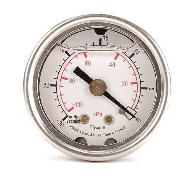 Pressure Gauge, 0 to 160 psi, 1/8 in MNPT, Stainless Steel, Silver