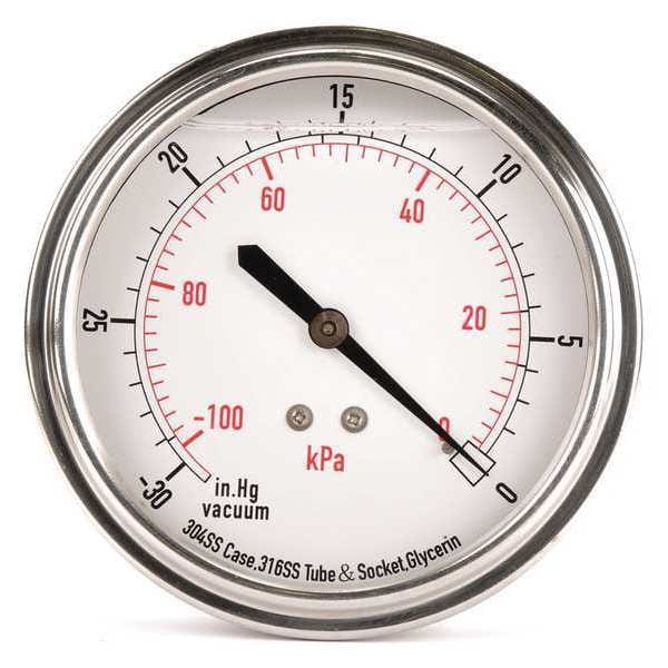 Vacuum Gauge, Liquid Filled, 3-1/2 In