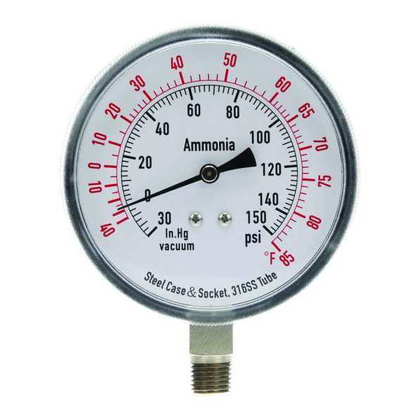 Compound Gauge, -30 to 0 to 150 in Hg/psi, 1/4 in MNPT, Steel, Black