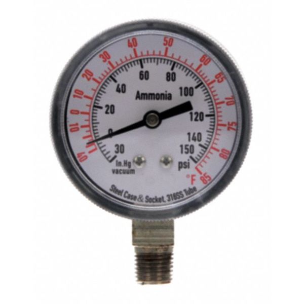 Compound Gauge, -30 to 0 to 150 in Hg/psi, 1/4 in MNPT, Steel, Black