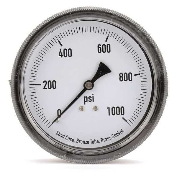Pressure Gauge, 0 to 1000 psi, 1/4 in MNPT, Steel, Black