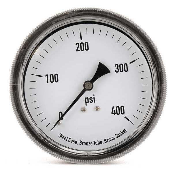 Pressure Gauge, 0 to 400 psi, 1/4 in MNPT, Steel, Black
