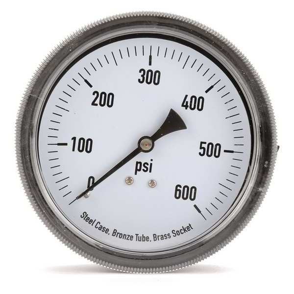 Pressure Gauge, 0 to 600 psi, 1/4 in MNPT, Steel, Black