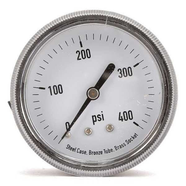 Pressure Gauge, 0 to 400 psi, 1/4 in MNPT, Steel, Black