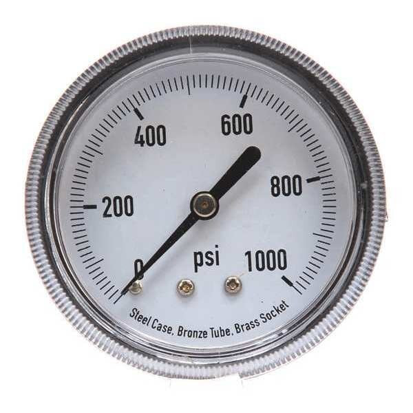 Pressure Gauge, 0 to 1000 psi, 1/4 in MNPT, Steel, Black