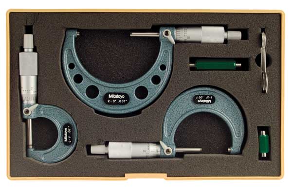 Micrometer Set, 0-3 In, 0.001 In, 3Pc