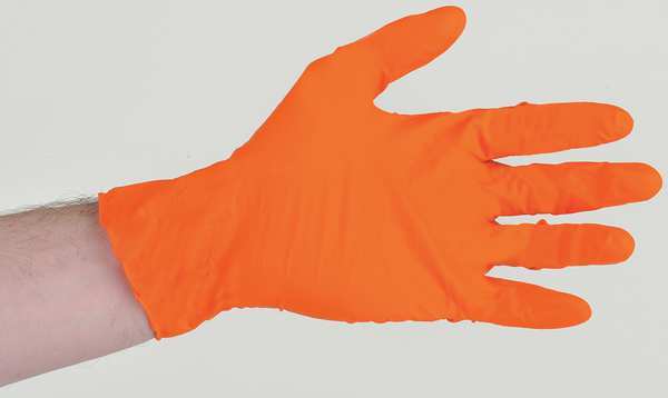 High Visibility Exam Gloves, Nitrile, Powder Free, Orange, M, 100 PK