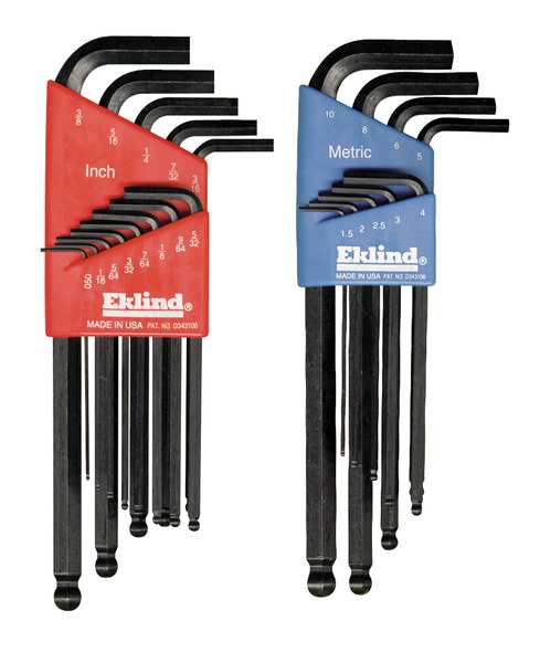 22-Piece Hex Key Set, L, Metric and SAE, Long, Steel, Black Oxide, 2 Tips, Plastic Holder, 13222