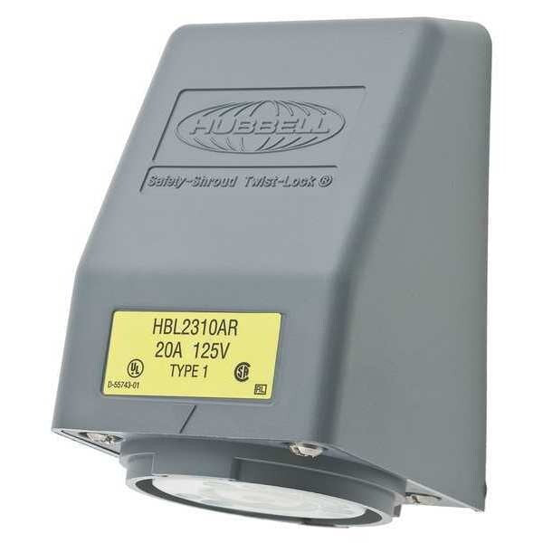20A Angle Twist-Lock Receptacle 2P 3W 125VAC L5-20R GY