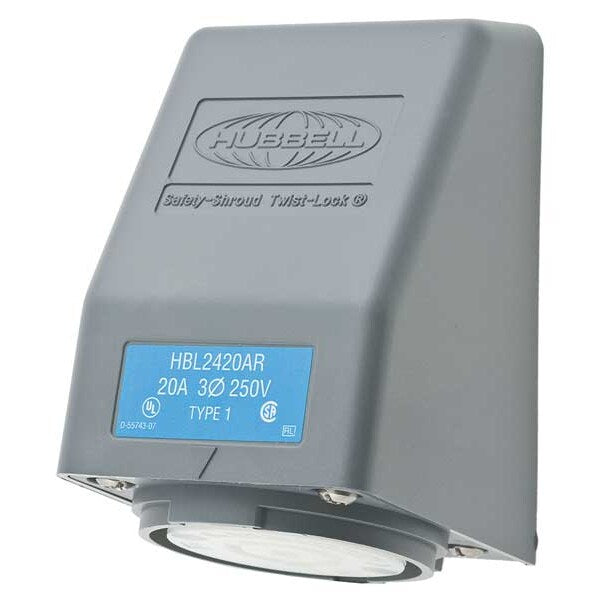 20A Angle Twist-Lock Receptacle 3P 4W 250VAC L15-20R GY