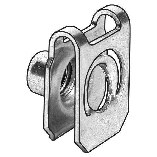 Spring Nut, #10-32, U Shape, Steel, Not Graded, Zinc Plated Finish, 25 PK