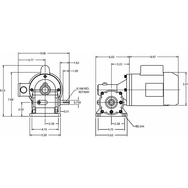 AC Gearmotor, 254.0 in-lb Max. Torque, 100 RPM Nameplate RPM, 115/208-230V AC Voltage, 1 Phase
