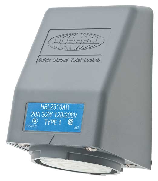20A Angle Twist-Lock Receptacle 4P 5W 120/208VAC