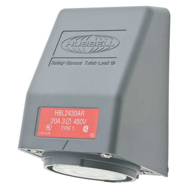 20A Angle Twist-Lock Receptacle 3P 4W 480VAC L16-20R GY