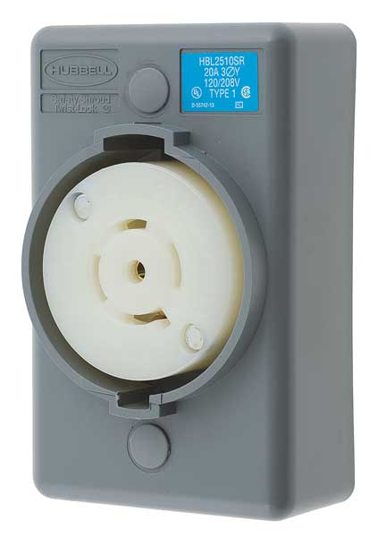 20A Locking Receptacle 4P 5W 120/208VAC L21-20R GY