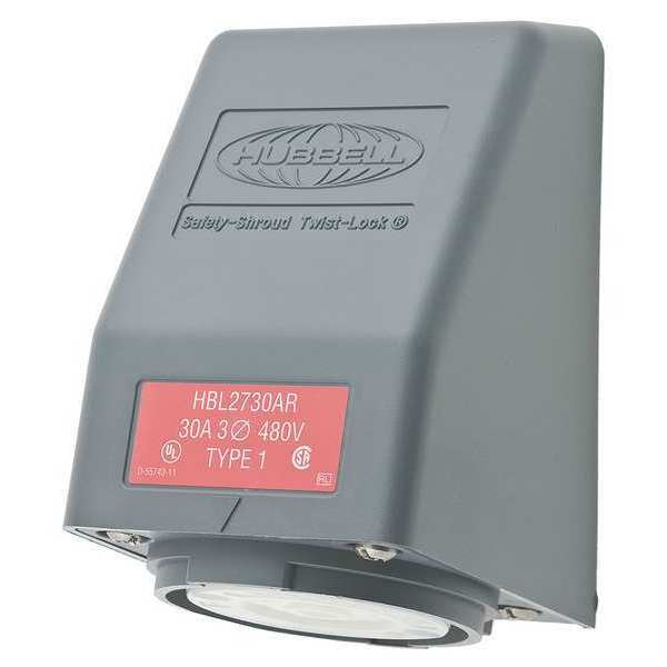 30A Angle Twist-Lock Receptacle 3P 4W 480VAC L16-30R GY