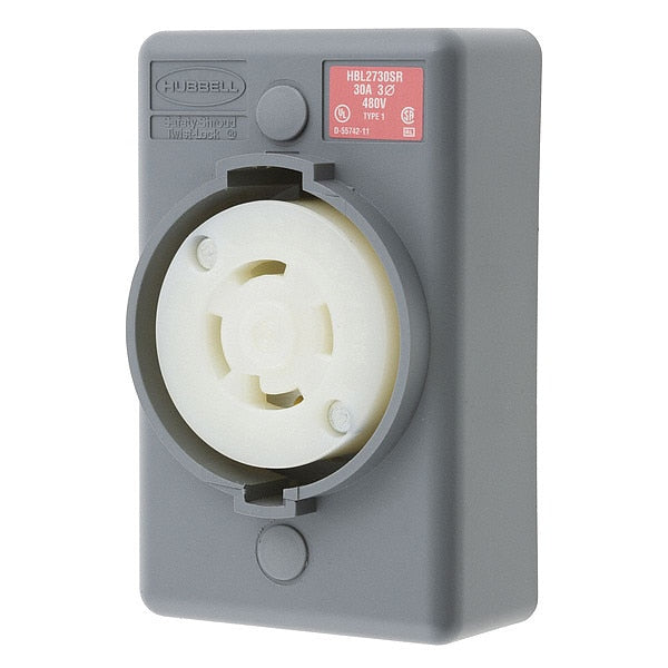 30A Twist-Lock Receptacle 3P 4W 480VAC L16-30R GY