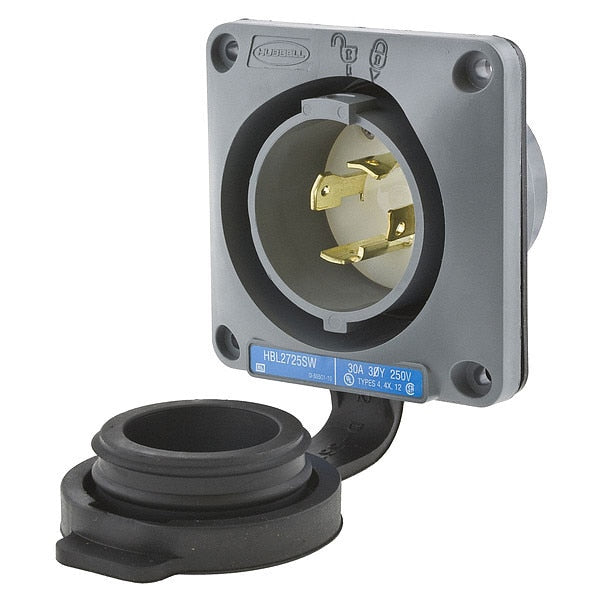 30A Watertight Flanged Locking Inlet 3P 4W 250VAC