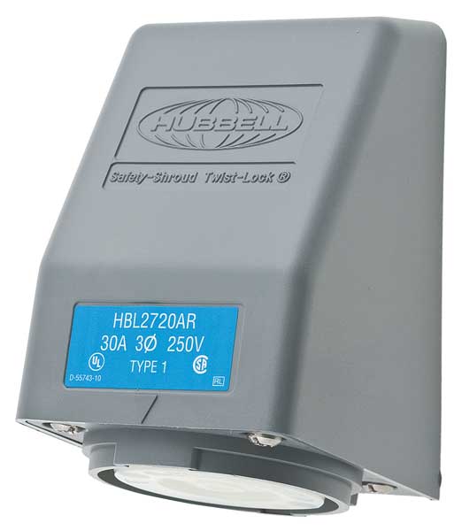 30A Angle Twist-Lock Receptacle 3P 4W 250VAC L15-30R GY