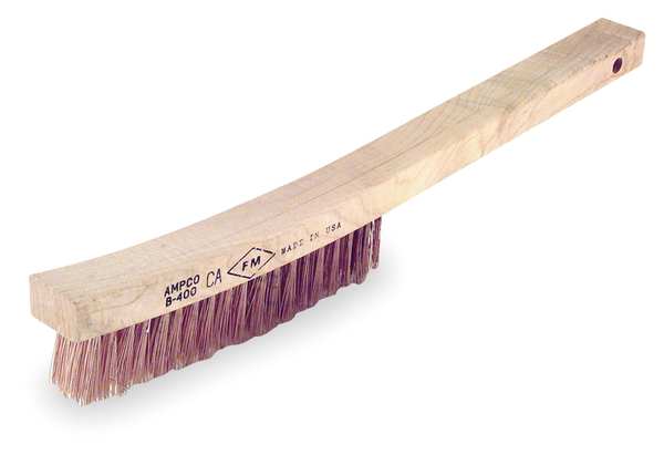 Nonsparking Scratch Brush, Stiff, 13 3/4 in L Handle, 13 3/4 in L Brush, Bronze, Wood