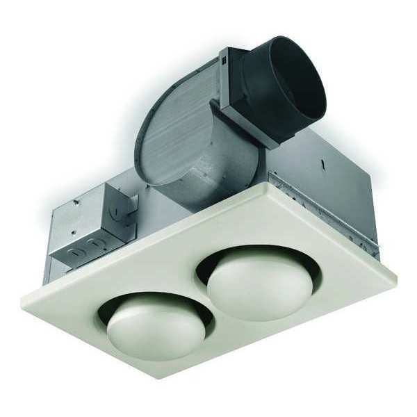 Ceiling Bathroom Fan, 70 cfm cfm, 4 in Duct Dia., 120V AC, No