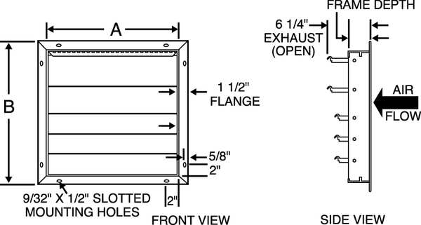 20 in Backdraft Damper / Wall Shutter, 20-1/2 in x 20-1/2 in