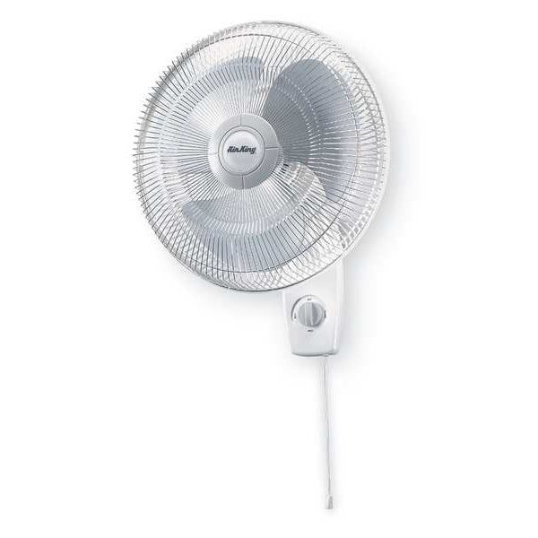Wall Mount Fan, 16 in, Oscillating, 3 Speeds, 120VAC, White