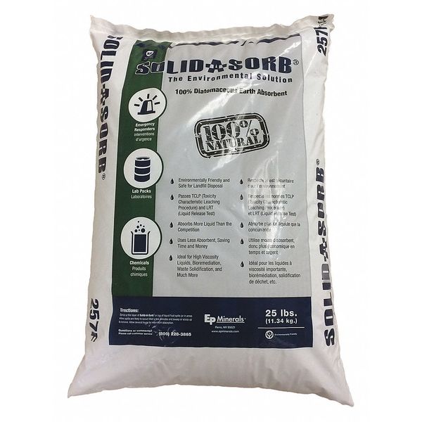 Loose Absorbent, 16 Qt Volume Absorbed per Package, 25 lb Weight Bag, Not Scented