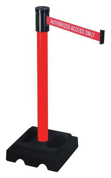 Belt Barrier, PVC, Red, 40in., Black Rubber