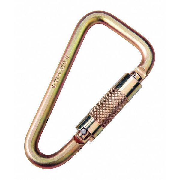 Carabiner, Auto-Lock, 7 in L, Zinc Plated steel, Gold