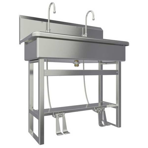 Floor Mount, 2 Hole, Double Foot Pedal, Stainless, Wash Station