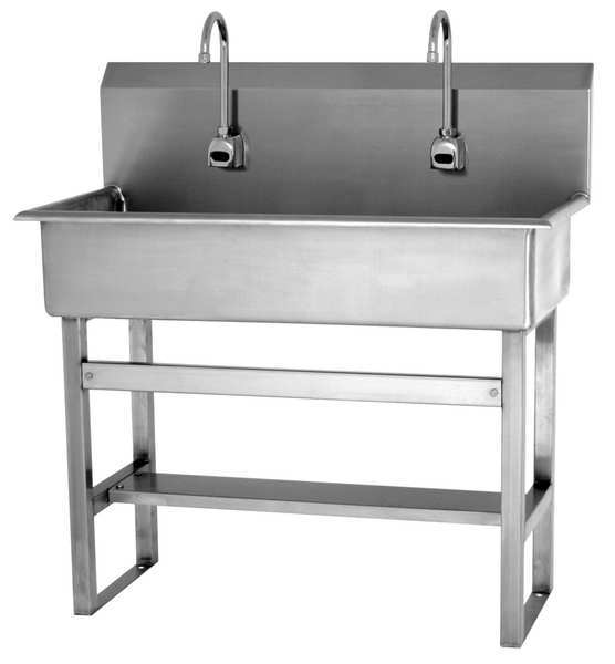 Floor Mount, 2 Hole, Battery Sensor, Stainless, Wash Station