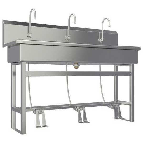 Floor Mount, 3 Hole, Double Foot Pedal, Stainless, Wash Station