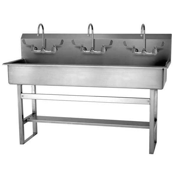 Floor Mount, 6 Hole, Wrist Blade Handles, Stainless, Wash Station