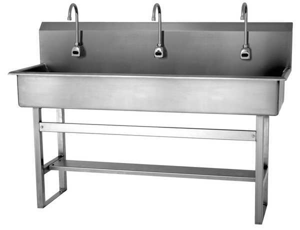 Floor Mount, 3 Hole, Battery Sensor, Stainless, Wash Station