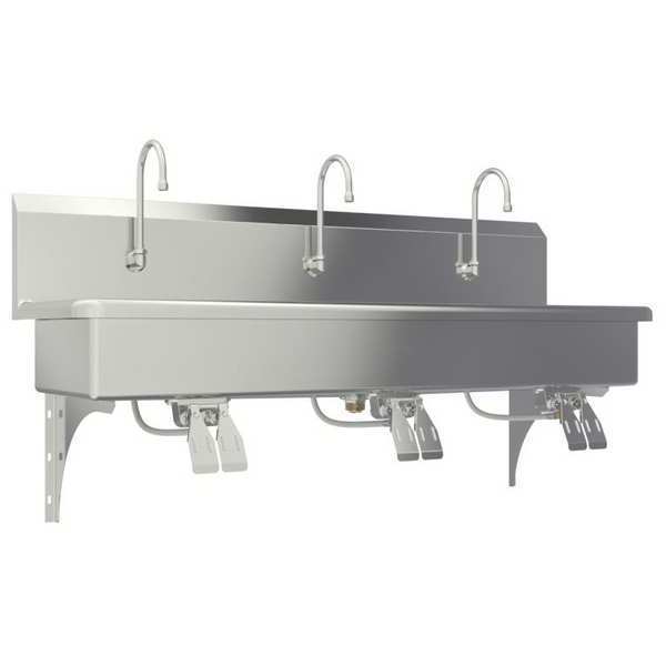 Wall Mount, 3 Hole, Double Knee Pedal, Stainless, Wash Station