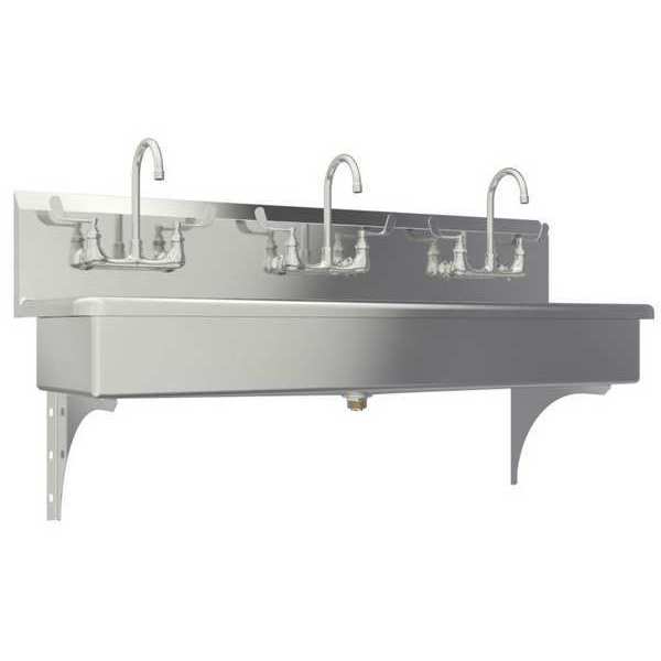 Wall Mount, 6 Hole, Wrist Blade Handles, Stainless, Wash Station
