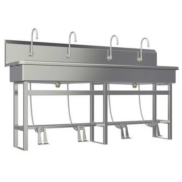 Floor Mount, 4 Hole, Double Foot Pedal, Silver, Wash Station