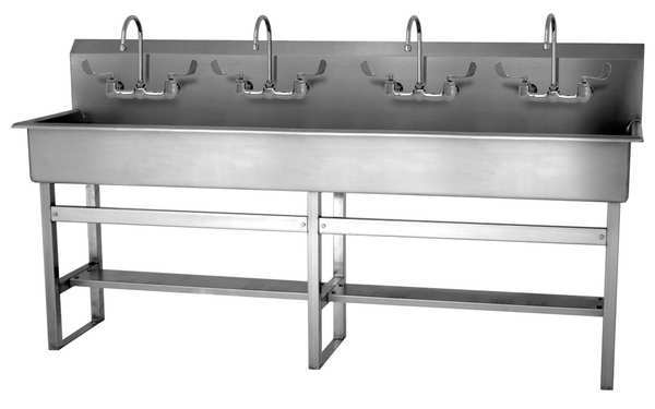 Floor Mount, 8 Hole, Wrist Blade Handles, Silver, Wash Station