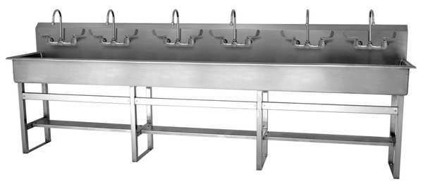 Floor Mount, 12 Hole, Wrist Blade Handles, Silver, Wash Station