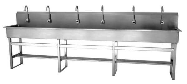 Floor Mount, 6 Hole, AC Sensor, Stainless, Wash Station