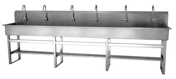 Floor Mount, 6 Hole, Battery Sensor, Stainless, Wash Station