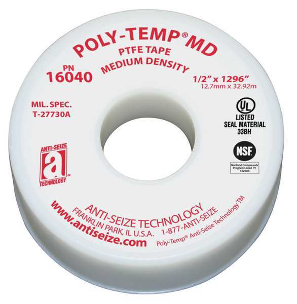 Thread Sealant Tape, 1/2 In. W, 1296 In. L
