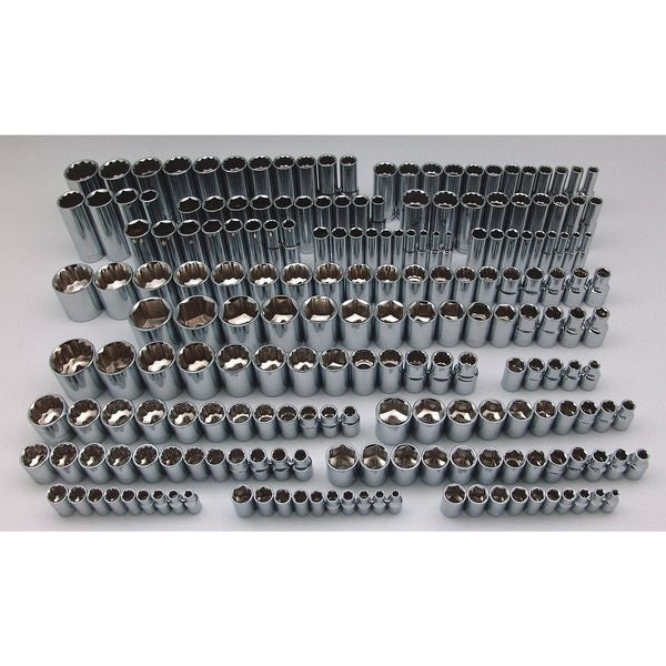 Socket Set, 1/4i n, 3/8 in, 1/2 in Drives, (128) 6-Point, (37) Deep 12-Point/Deep 6-Point, 202-Piece
